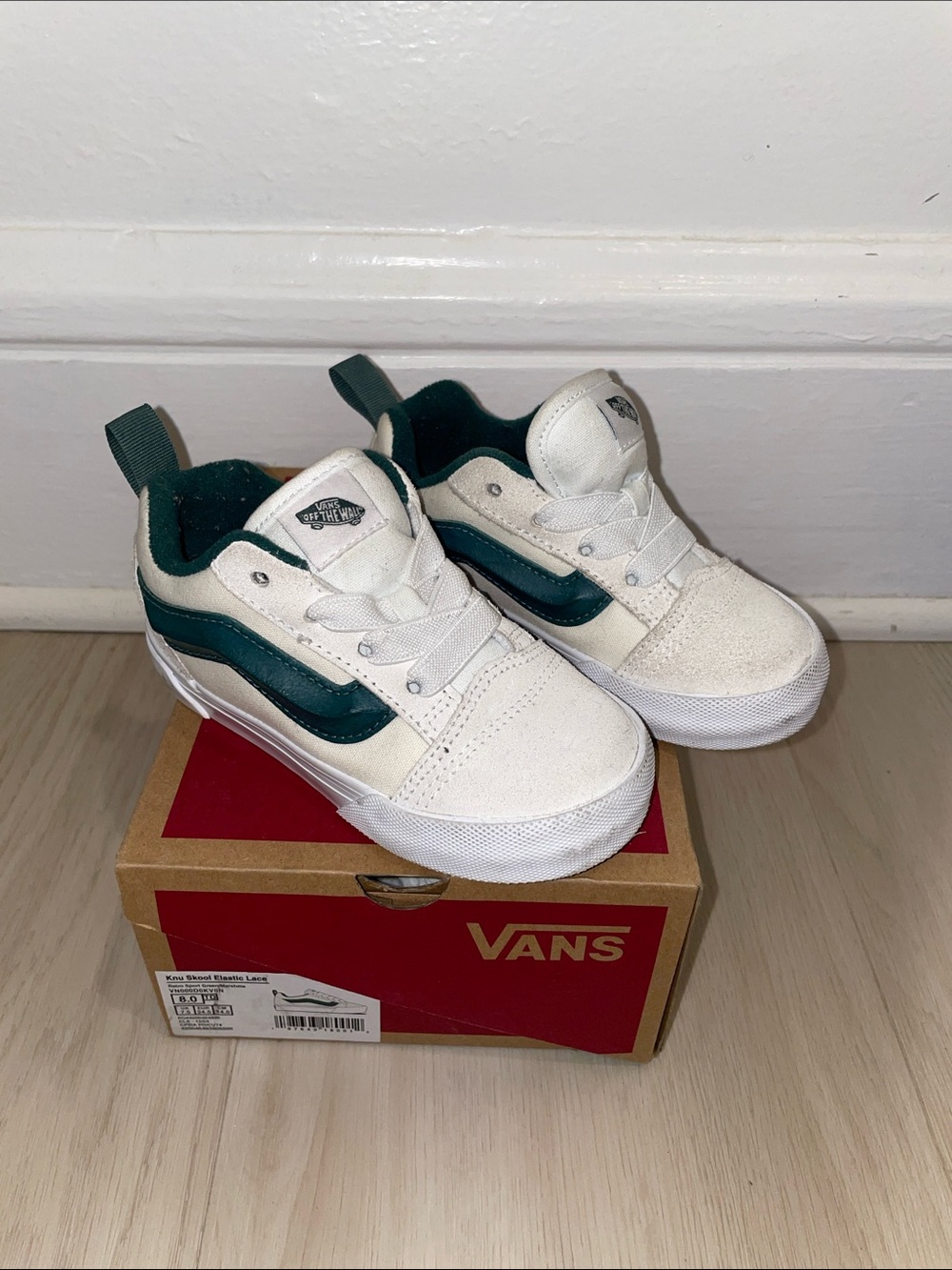 Vans Kids White and Green Low-Top Skate Sneakers